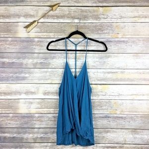 Silence & Noise Green Spaghetti T-Strap Ruched Top